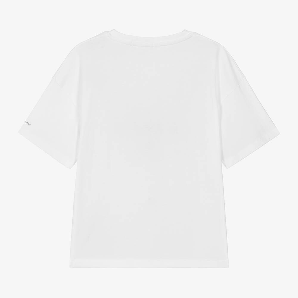 Calvin Klein-Teen Girls White Cotton Boxy T-Shirt | Childrensalon
