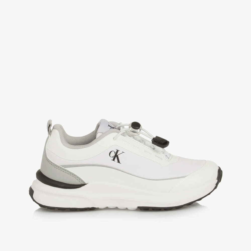 Calvin Klein-White CK Monogram No-Tie Trainers | Childrensalon