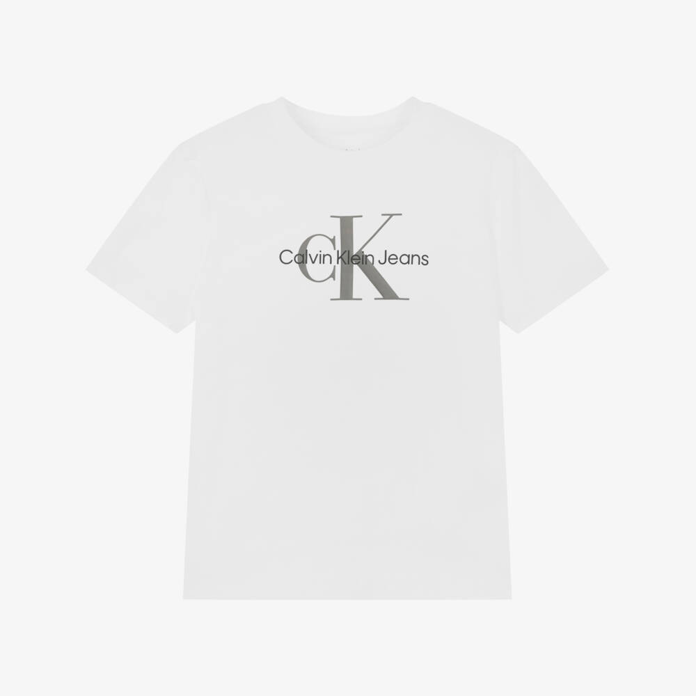 Calvin Klein-White Cotton T-Shirt | Childrensalon