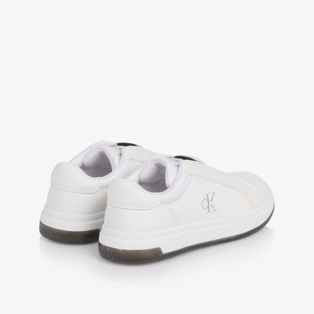 Calvin Klein-White Faux Leather Elasticated Trainers | Childrensalon