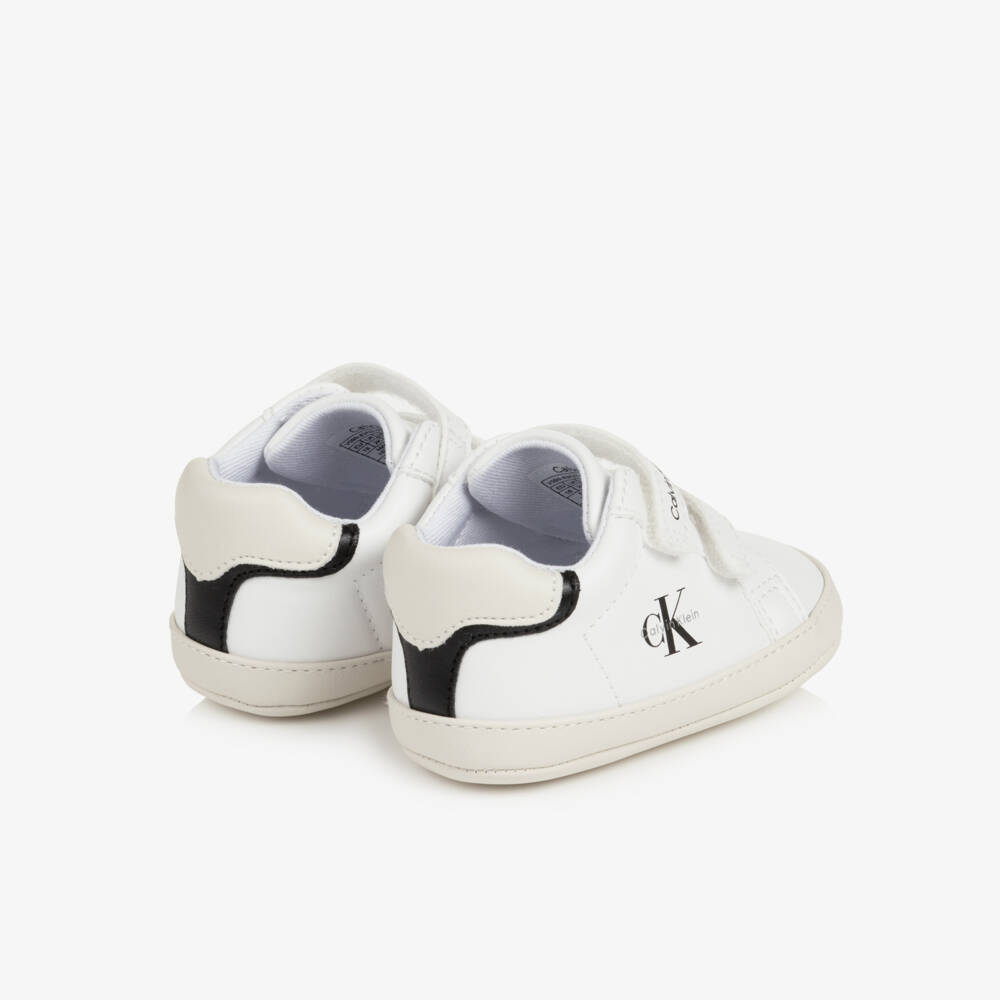 Calvin Klein-White Logo Baby Pre-Walker Trainers with Velcro | Childrensalon