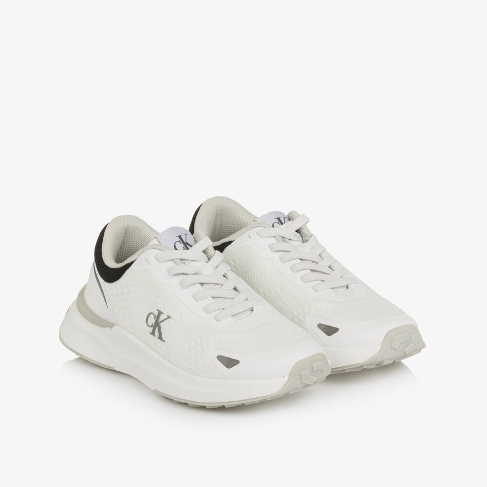 Calvin Klein-White Mesh CK Monogram Slip-on Trainers | Childrensalon