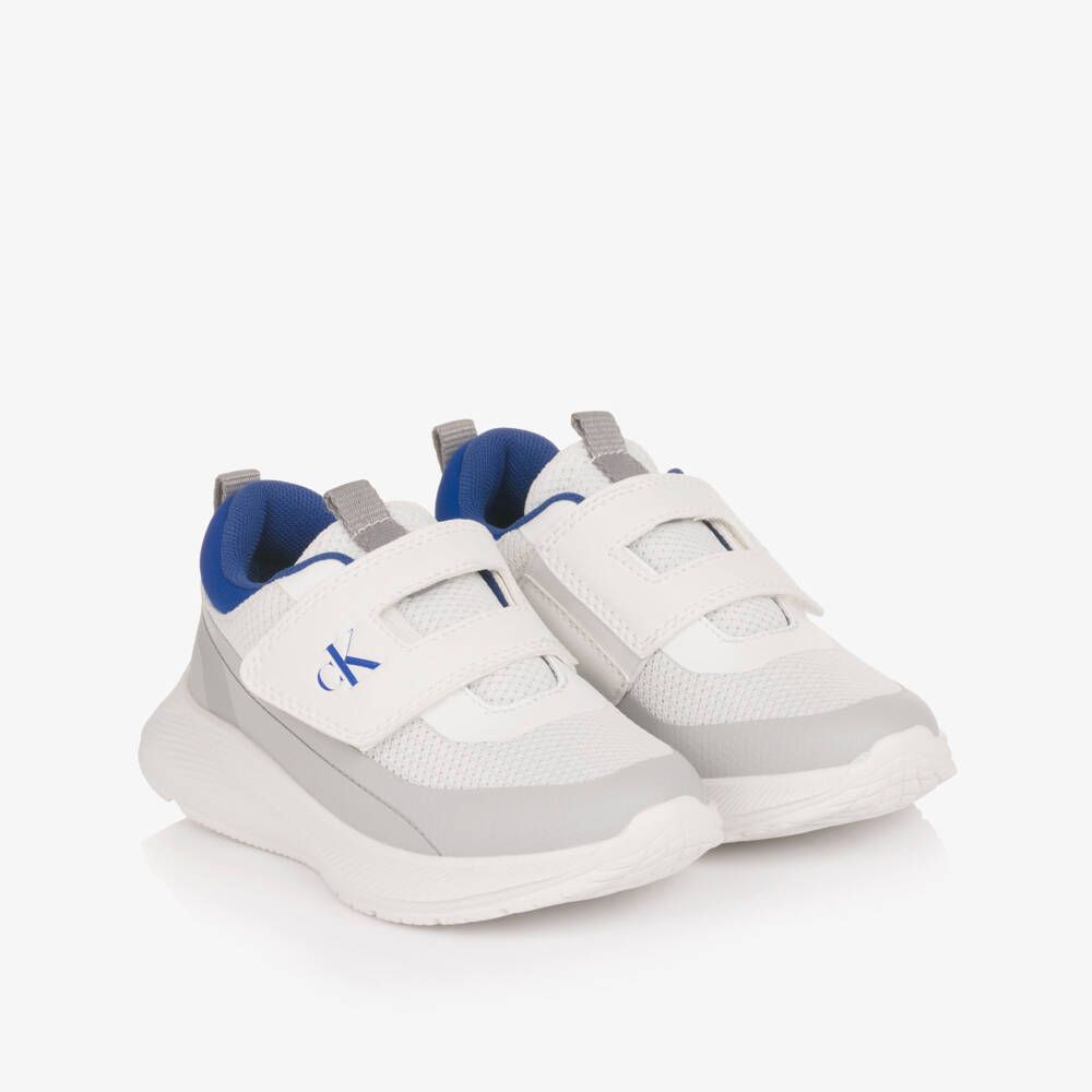 Calvin Klein-White Mesh Trainers with Velcro Fastening | Childrensalon