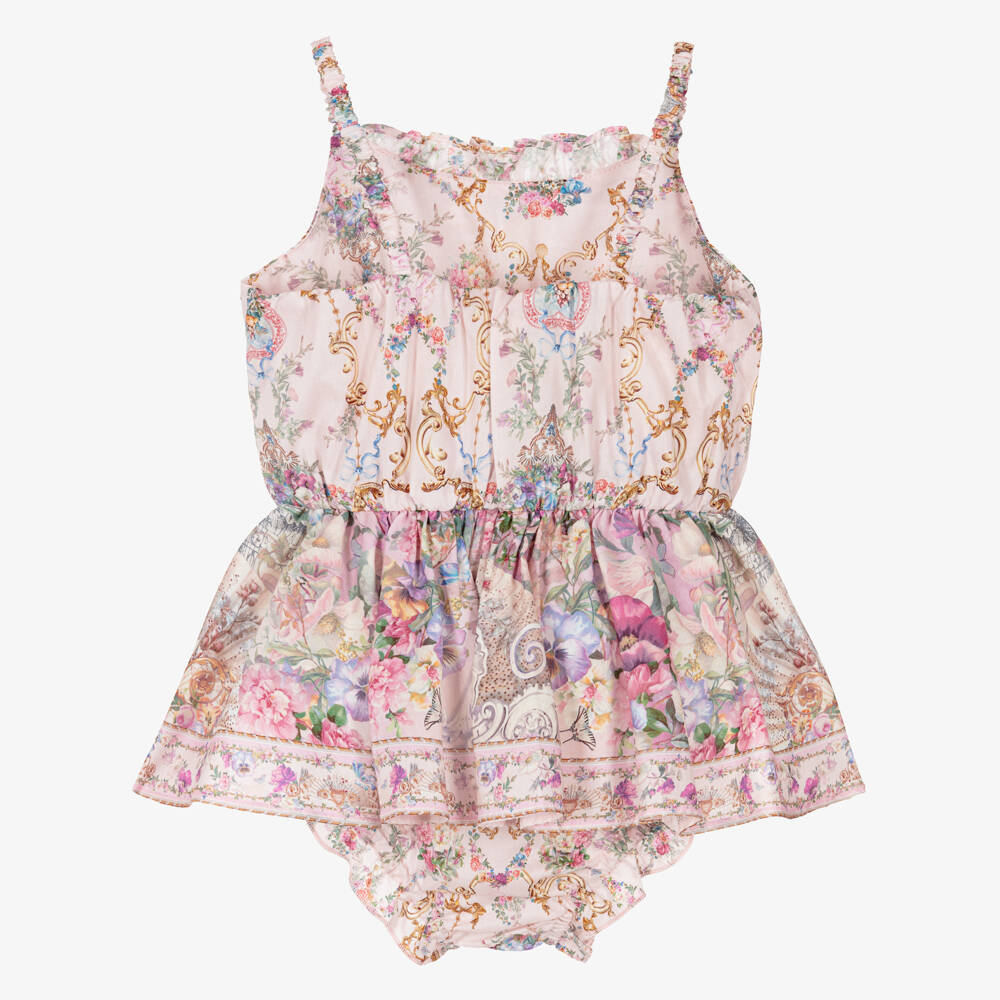CAMILLA-Baby Girls Pale Pink Cotton Dress with Floral Print | Childrensalon