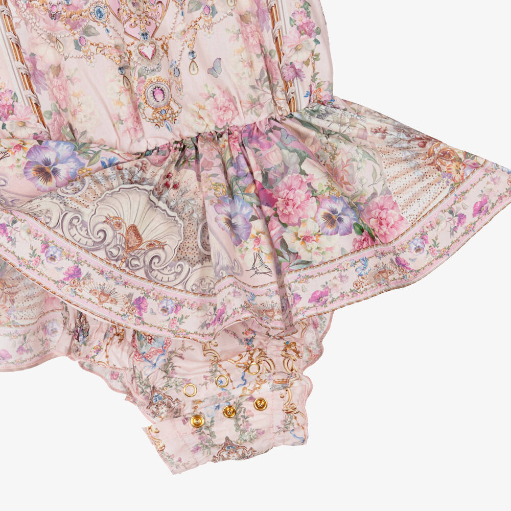 CAMILLA-Baby Girls Pale Pink Cotton Dress with Floral Print | Childrensalon