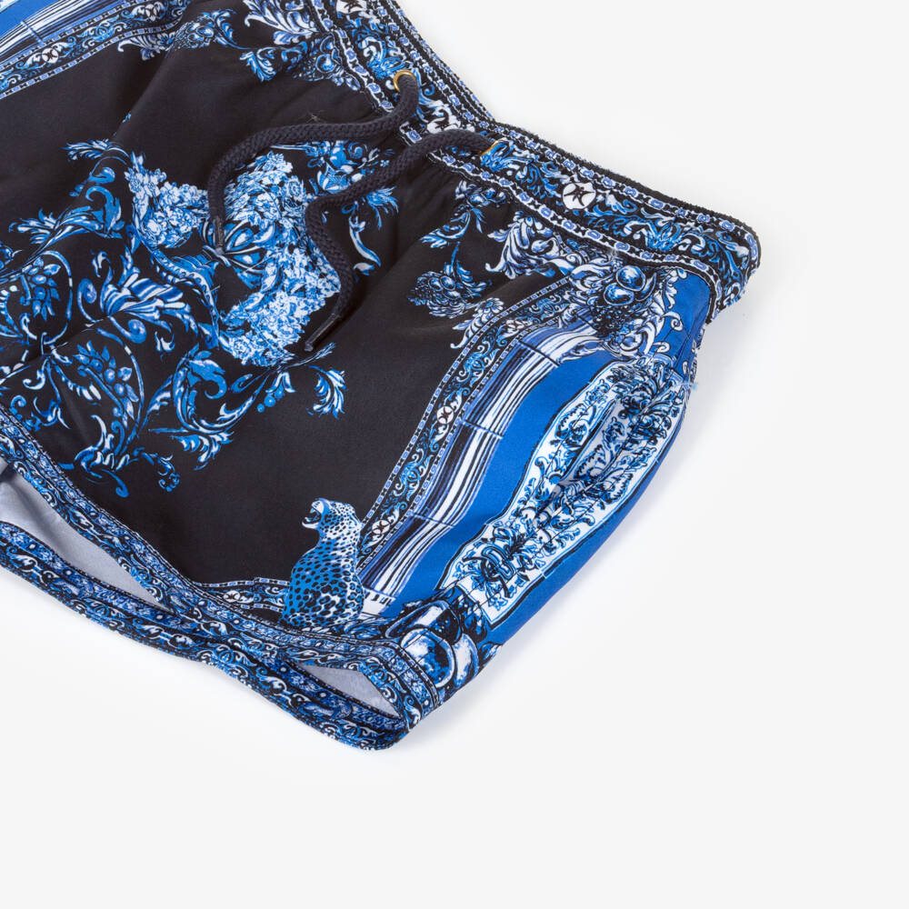 CAMILLA-Boys Blue Tile Print Boardshorts | Childrensalon