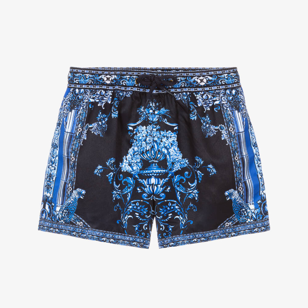 CAMILLA-Boys Blue Tile Print Boardshorts | Childrensalon