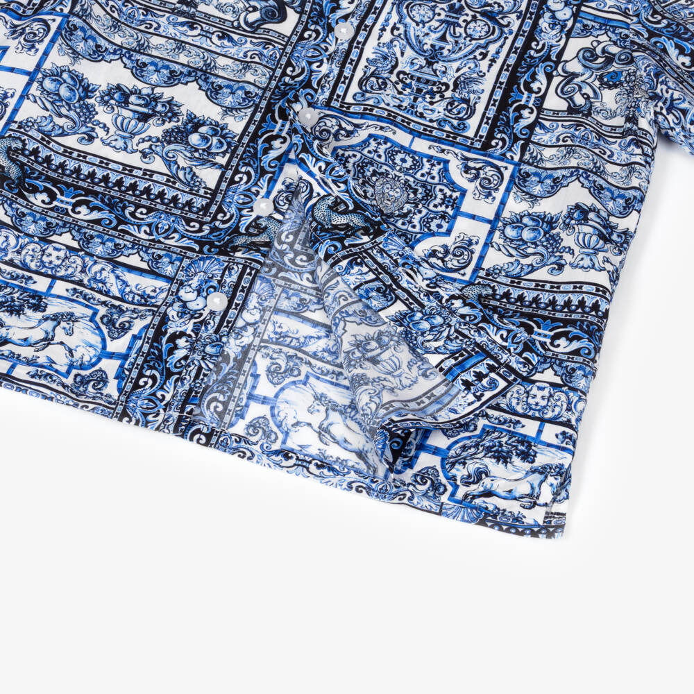 CAMILLA-Boys Blue Tile Print Shirt | Childrensalon
