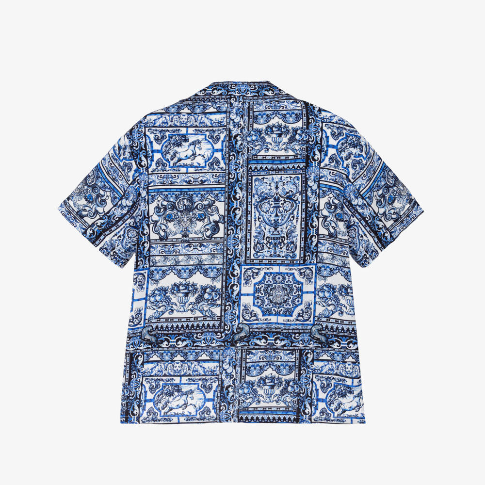 CAMILLA-Boys Blue Tile Print Shirt | Childrensalon
