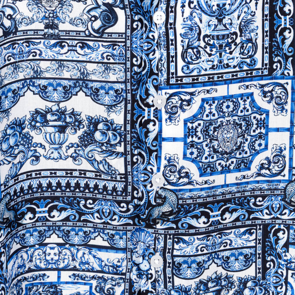 CAMILLA-Boys Blue Tile Print Shirt | Childrensalon