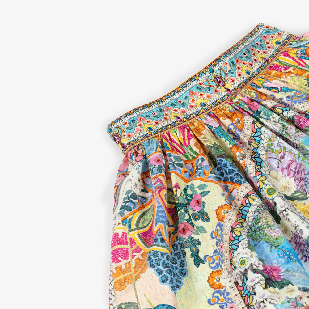 CAMILLA-Girls Blue Organic Cotton Skirt with Garden Print | Childrensalon