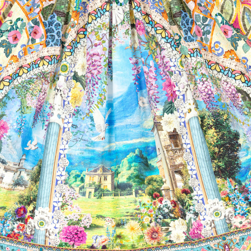 CAMILLA-Girls Blue Organic Cotton Skirt with Garden Print | Childrensalon