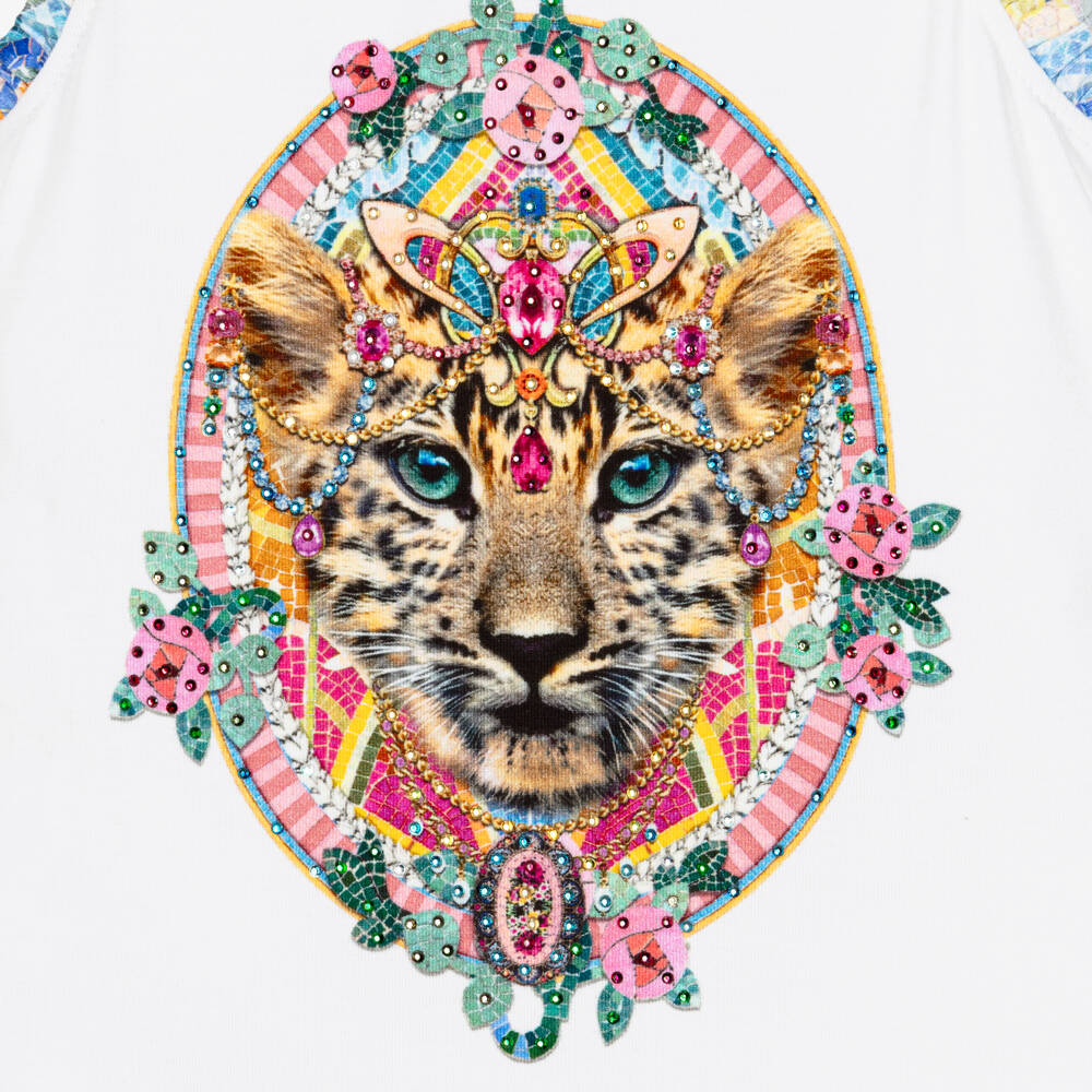 CAMILLA-Кремовая майка с барочным леопардовым принтом для девочек | Childrensalon