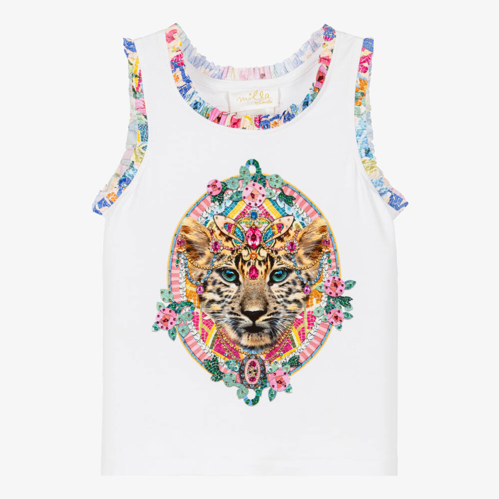 CAMILLA-Кремовая майка с барочным леопардовым принтом для девочек | Childrensalon