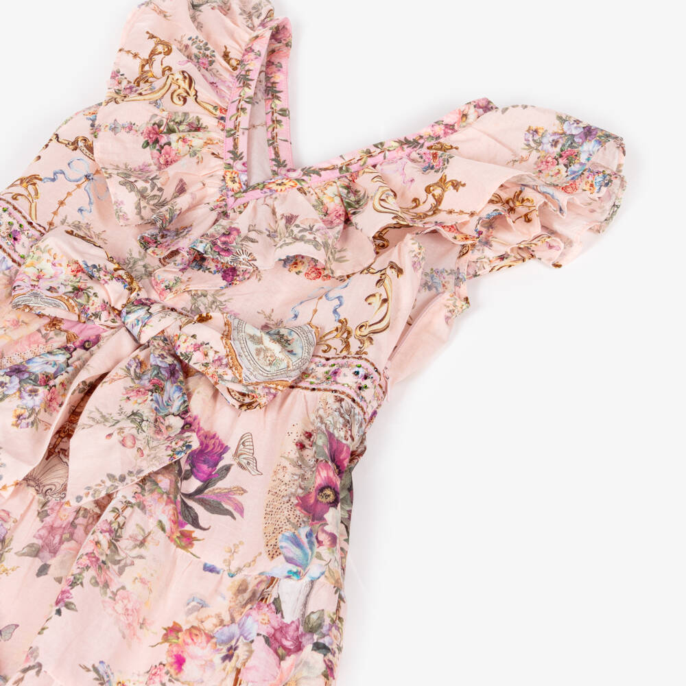 Camilla Kids-Girls Pink Cotton Floral Dress with Ruffles & Bow | Childrensalon