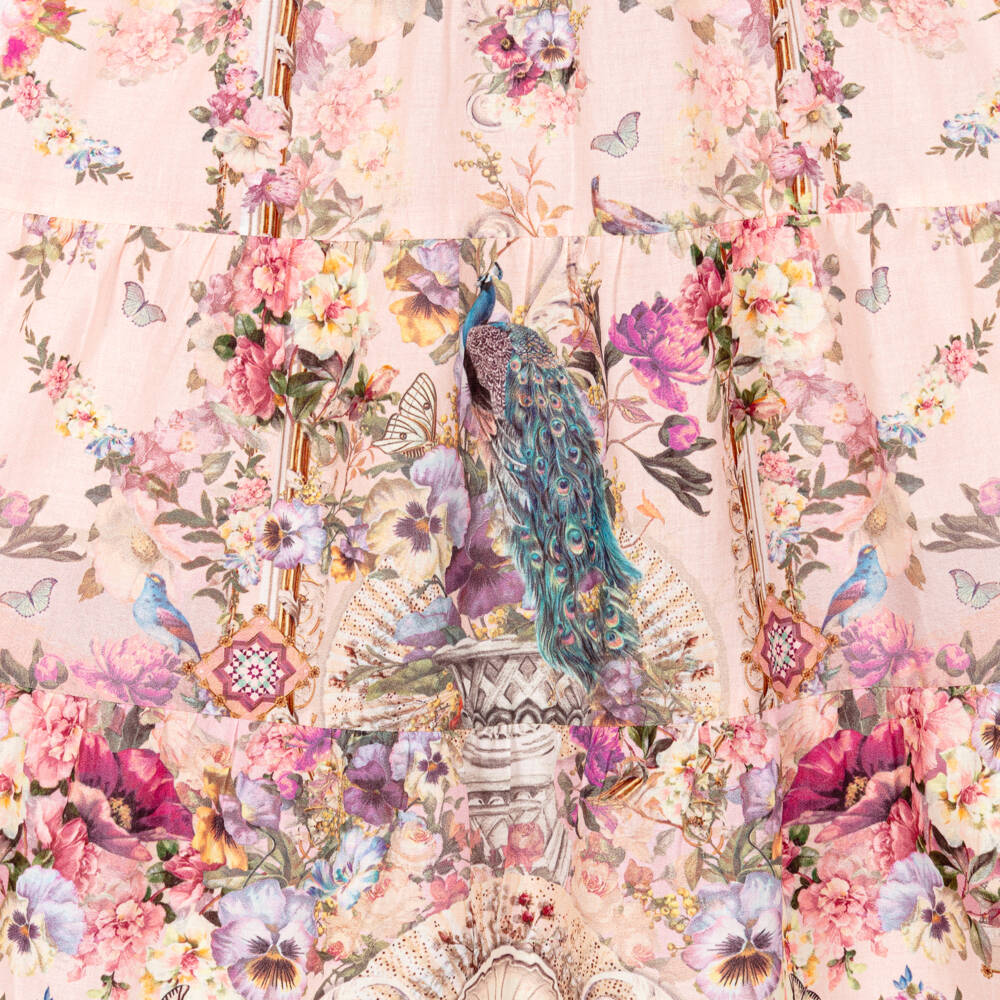 Camilla Kids-Girls Pink Cotton Floral Dress with Ruffles & Bow | Childrensalon