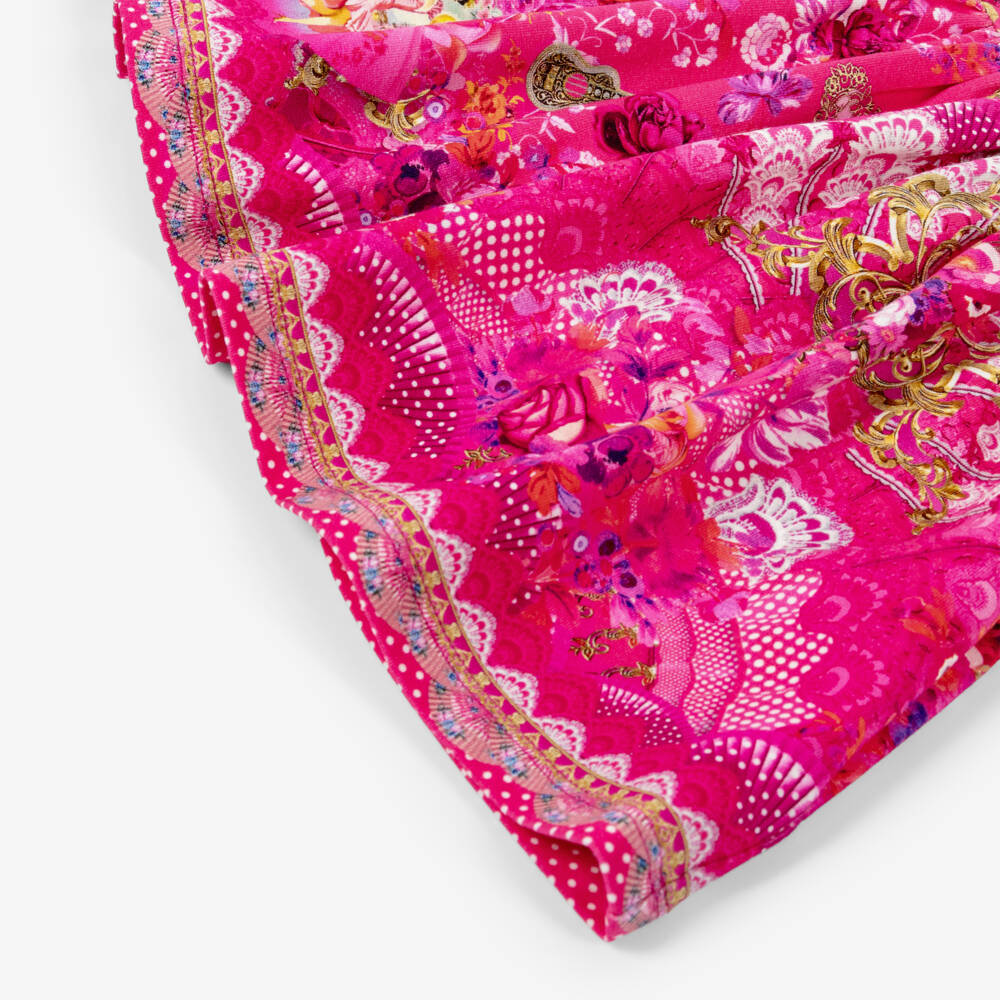 CAMILLA-Girls Pink Cotton Jersey Dress with Flamenco Print | Childrensalon