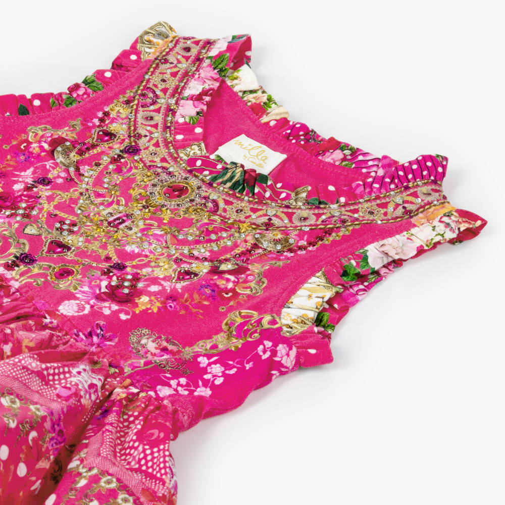 CAMILLA-Платье розовое с ярусами и принтом фламенко для девочек | Childrensalon