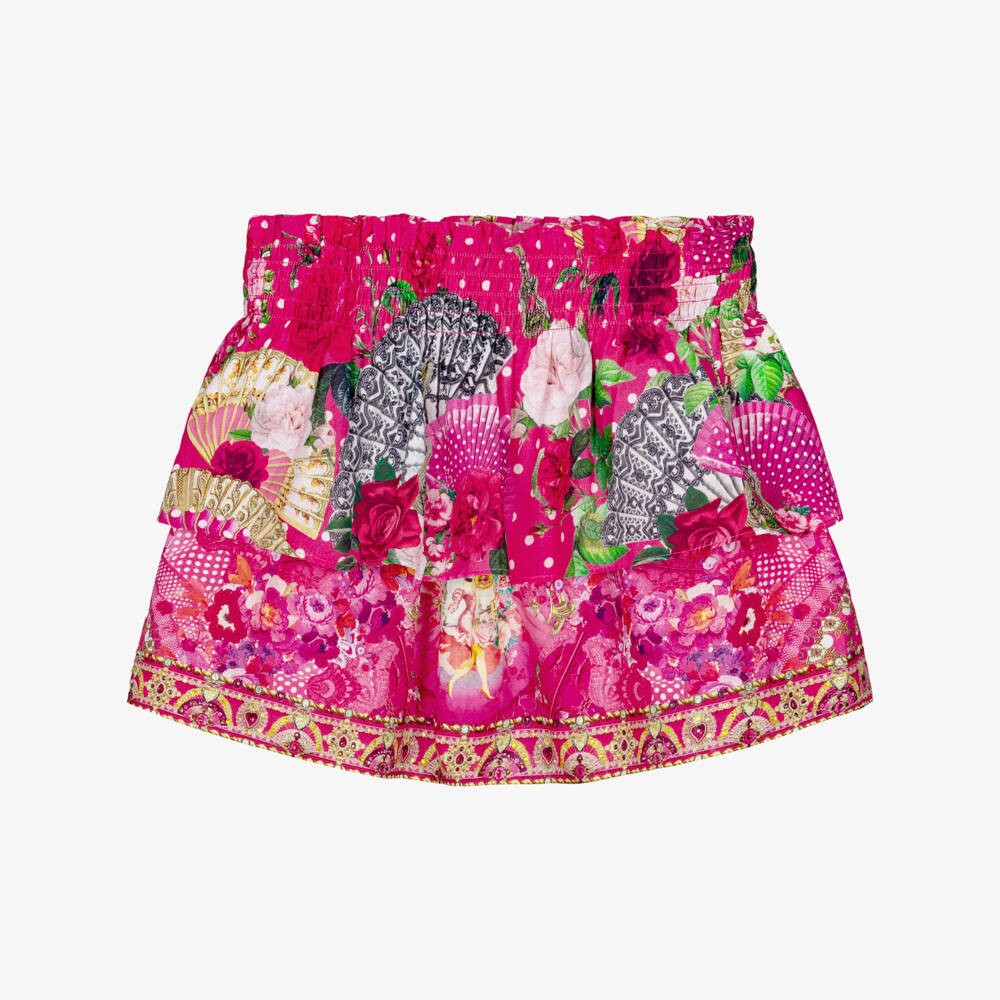CAMILLA-Girls Pink Tiered Skirt with Flamenco Print | Childrensalon