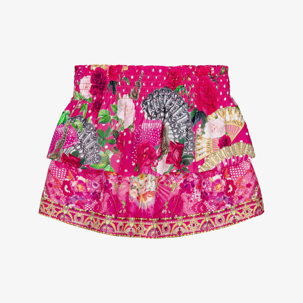 CAMILLA-Girls Pink Tiered Skirt with Flamenco Print | Childrensalon