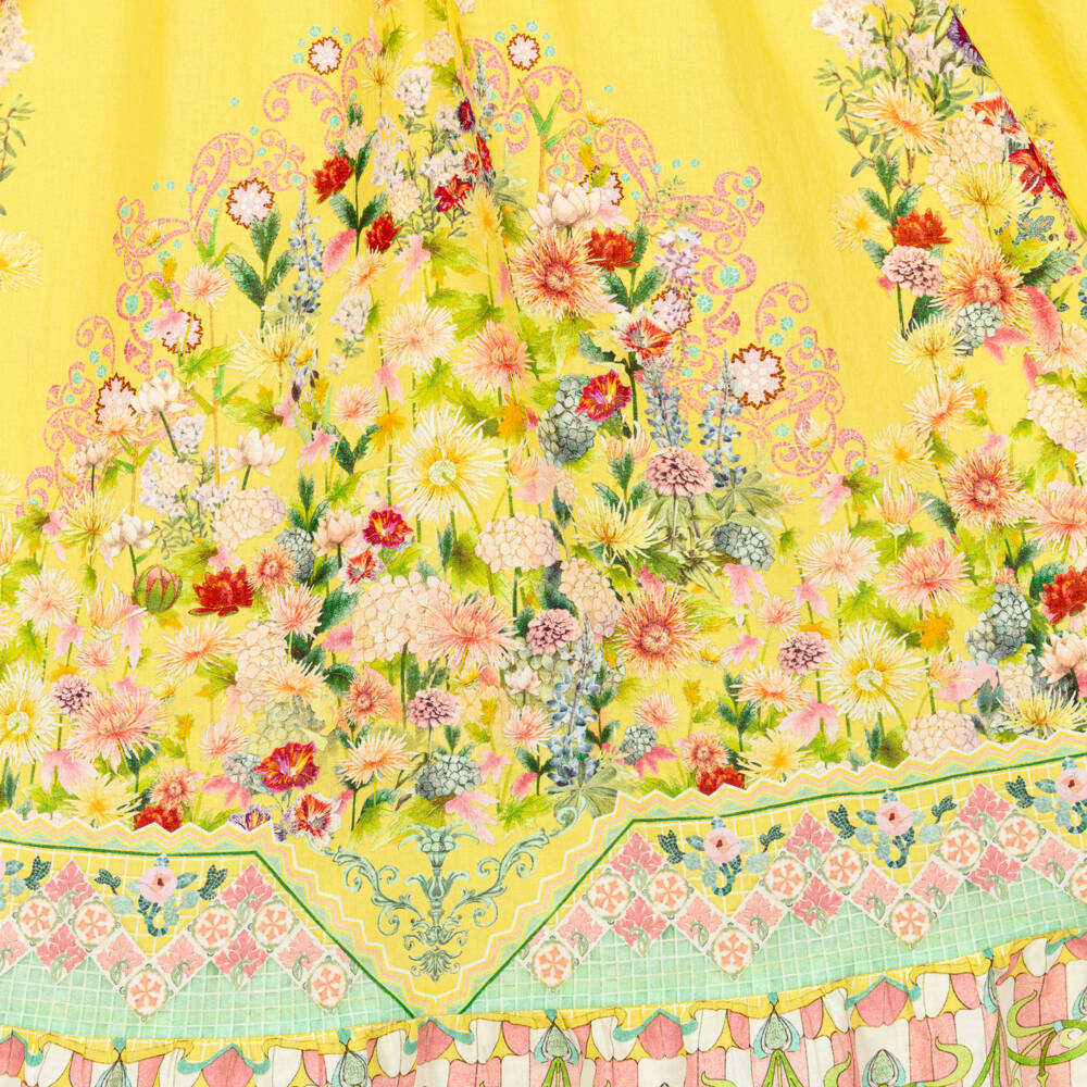 Camilla Kids-Girls Yellow Cotton Maxi Dress with Floral Print | Childrensalon