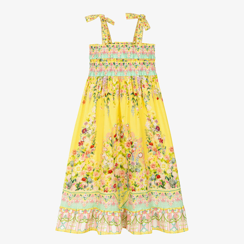 Camilla Kids-Girls Yellow Cotton Maxi Dress with Floral Print | Childrensalon