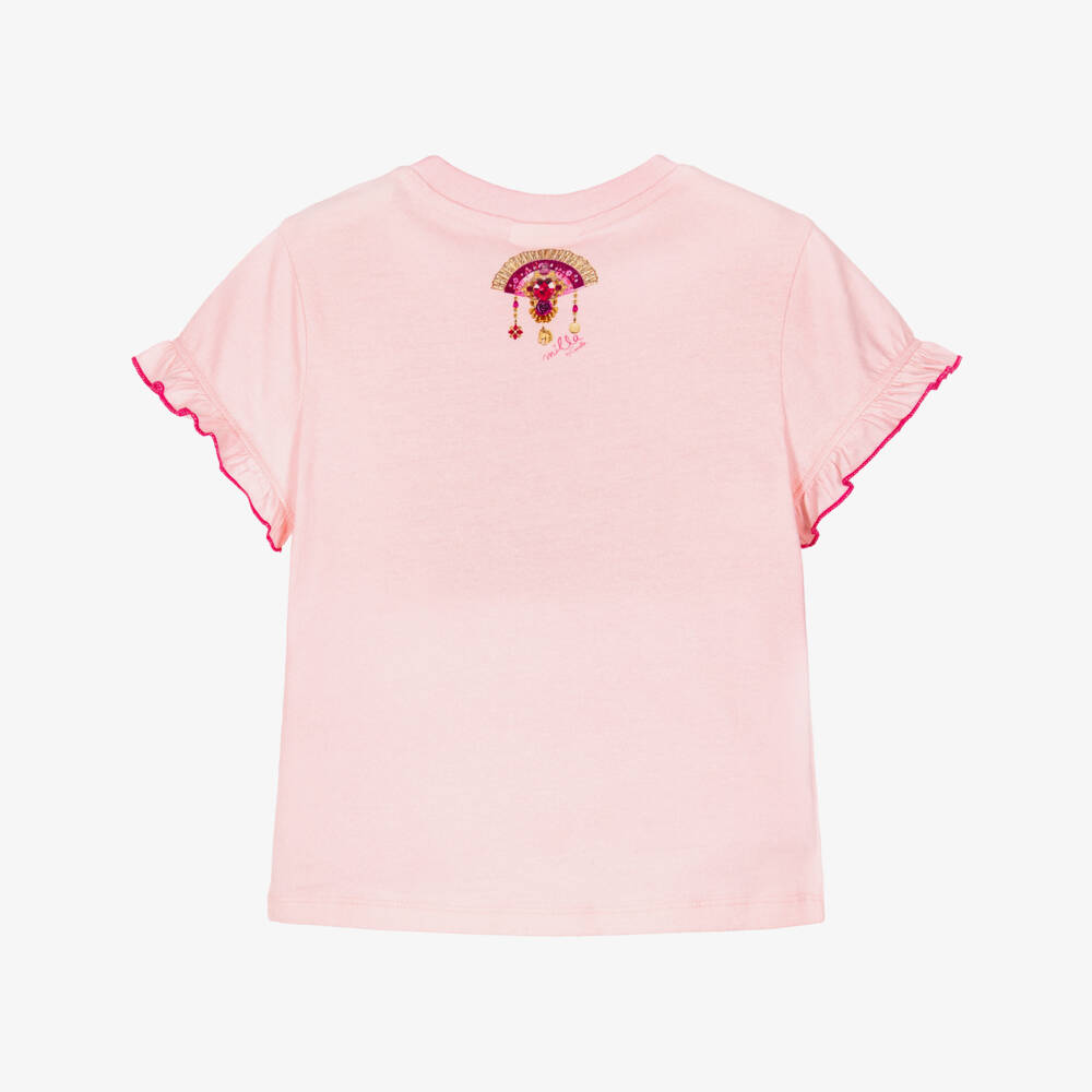 CAMILLA-Girls Pale Pink Cotton Jersey T-Shirt with Horse Print | Childrensalon