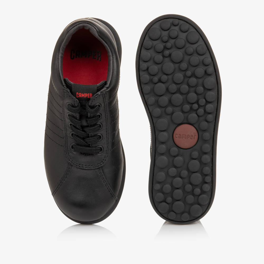 Camper-Boys Black Leather Pelotas Ariel Trainers with Elastic Laces | Childrensalon