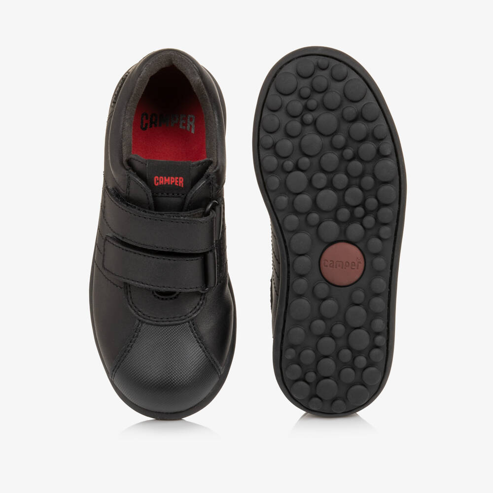 Camper-Boys Black Leather Pelotas Ariel Velcro Trainers | Childrensalon