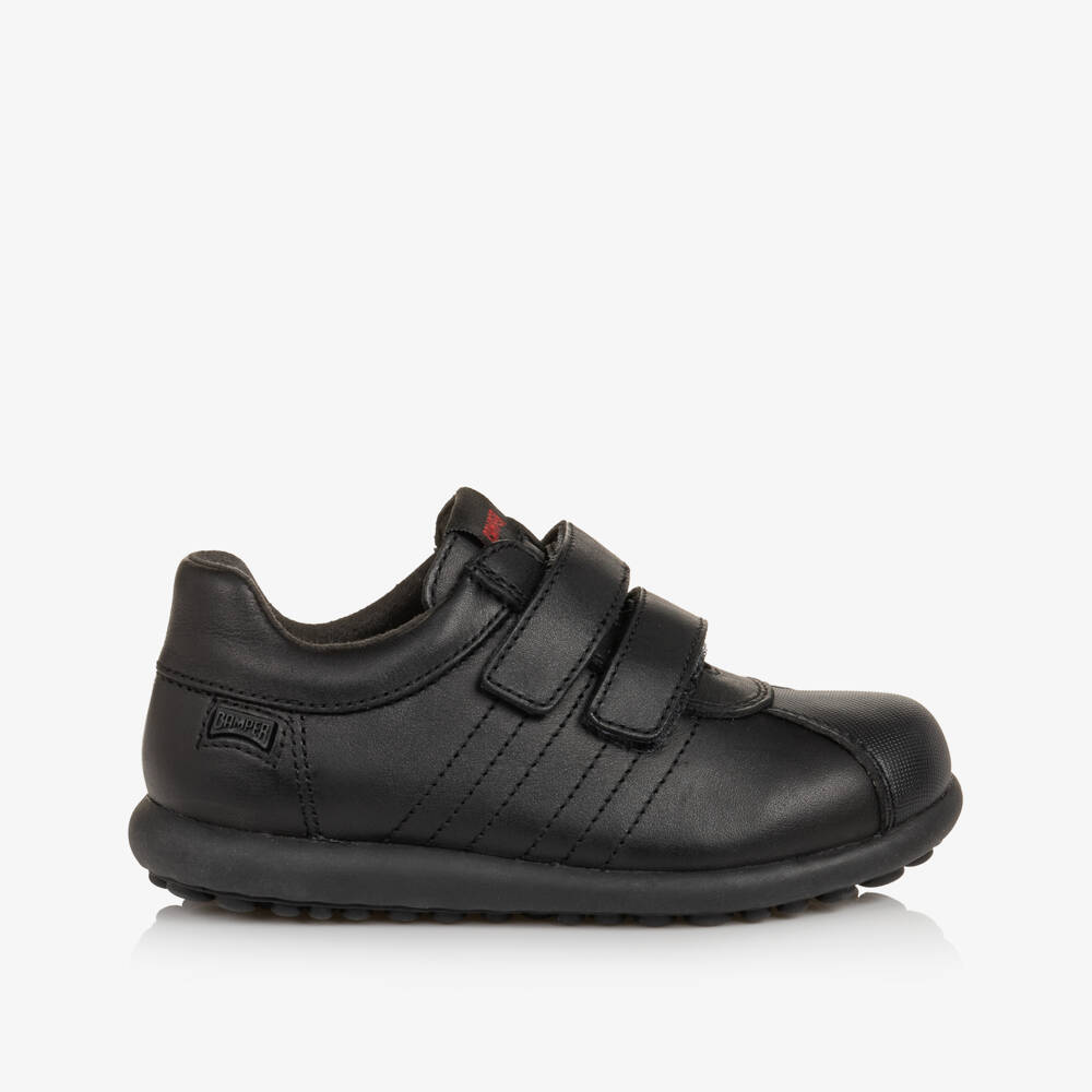Camper-Boys Black Leather Pelotas Ariel Velcro Trainers | Childrensalon