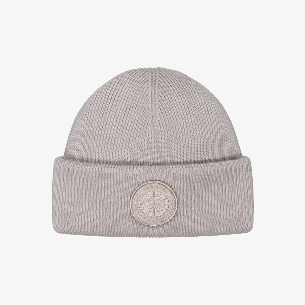 Canada Goose-Beige Merino Wool Ribbed Beanie Hat | Childrensalon