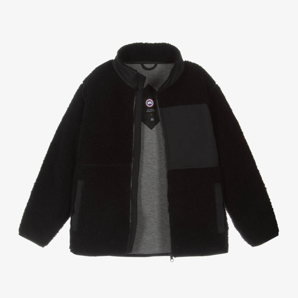 Canada Goose-Black Wool Fleece Zip-Up Junior Jacket | Childrensalon