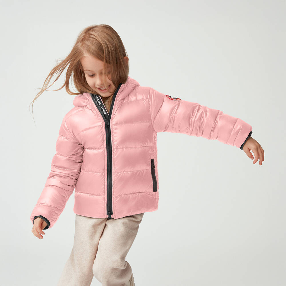 Canada Goose-Куртка-пуховик розовая Crofton с капюшоном для девочек | Childrensalon