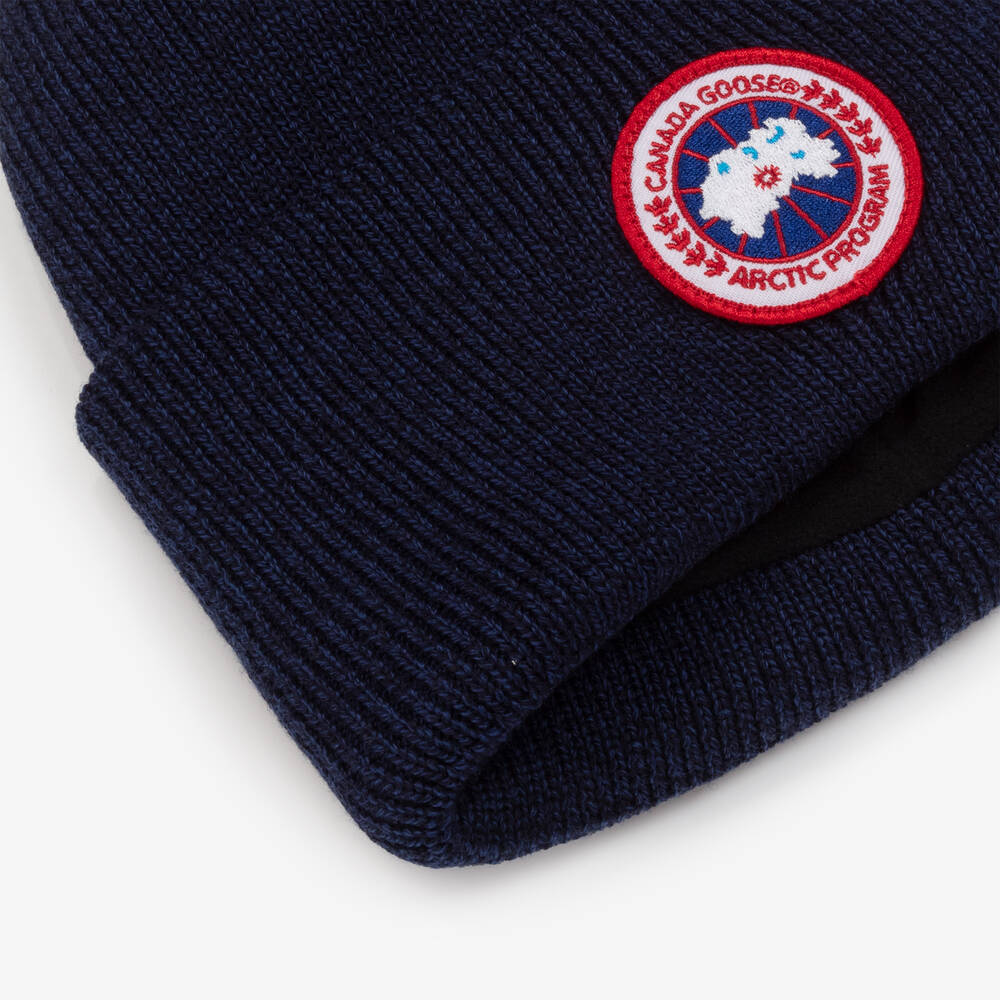 Canada Goose-Navy Blue Merino Wool Beanie Hat | Childrensalon