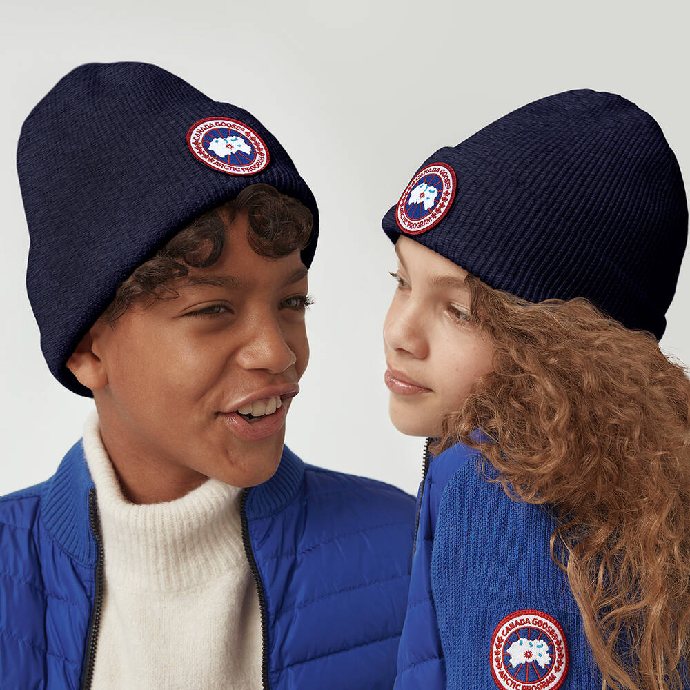 Canada Goose-Navy Blue Merino Wool Beanie Hat | Childrensalon