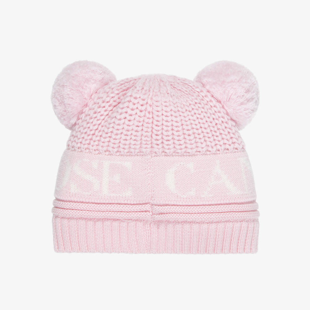 Canada Goose-Rose Pink Wool Knit Baby Hat with Fleece Lining | Childrensalon