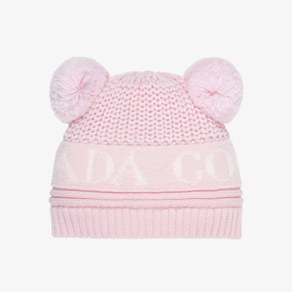 Canada Goose-Rose Pink Wool Knit Baby Hat with Fleece Lining | Childrensalon