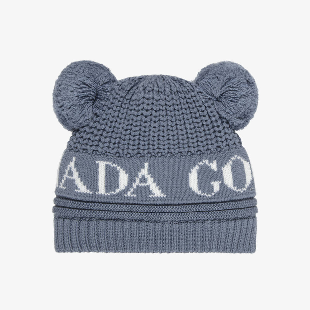 Canada Goose-Slate Blue Wool Knit Baby Hat with Fleece Lining | Childrensalon