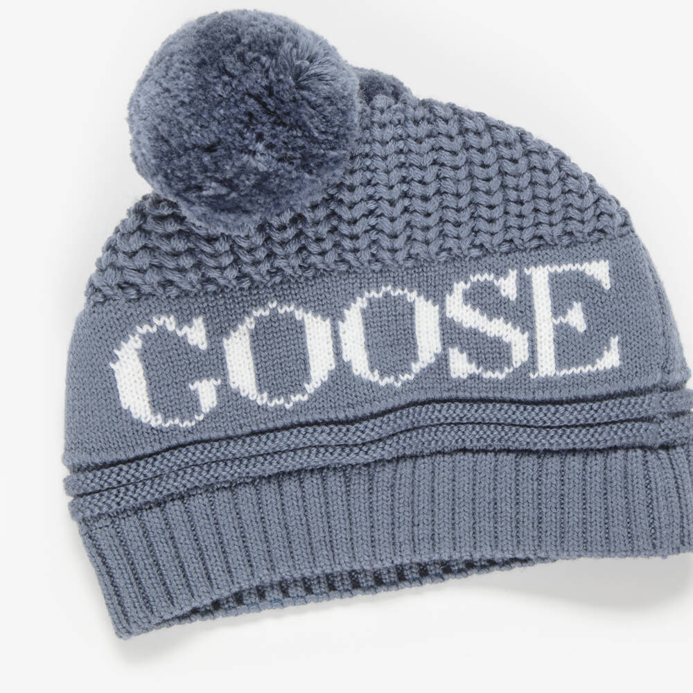 Canada Goose-Slate Blue Wool Knit Baby Hat with Fleece Lining | Childrensalon