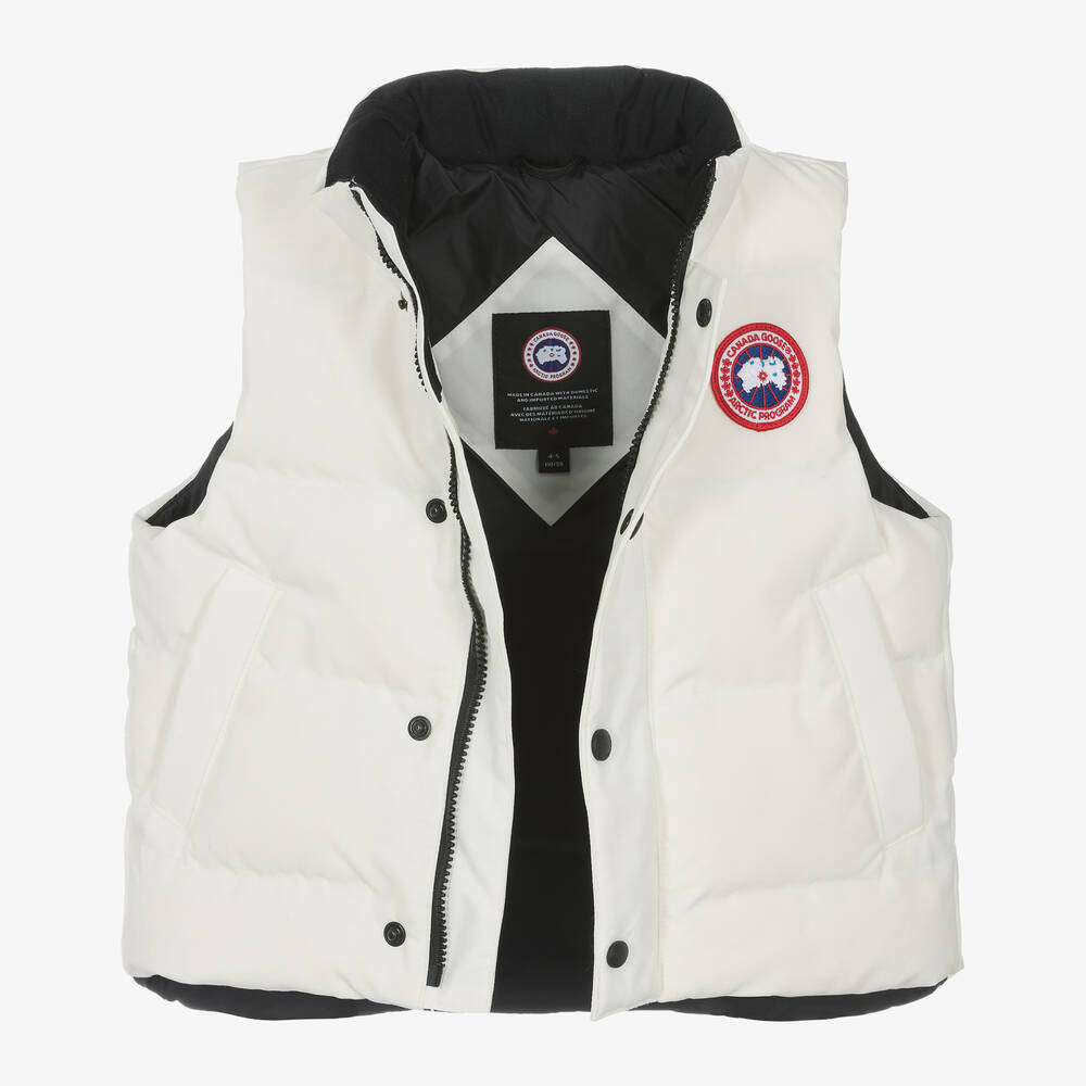 Canada Goose-جيليه فانير مبطن بريش لونأبيض للأطفال | Childrensalon