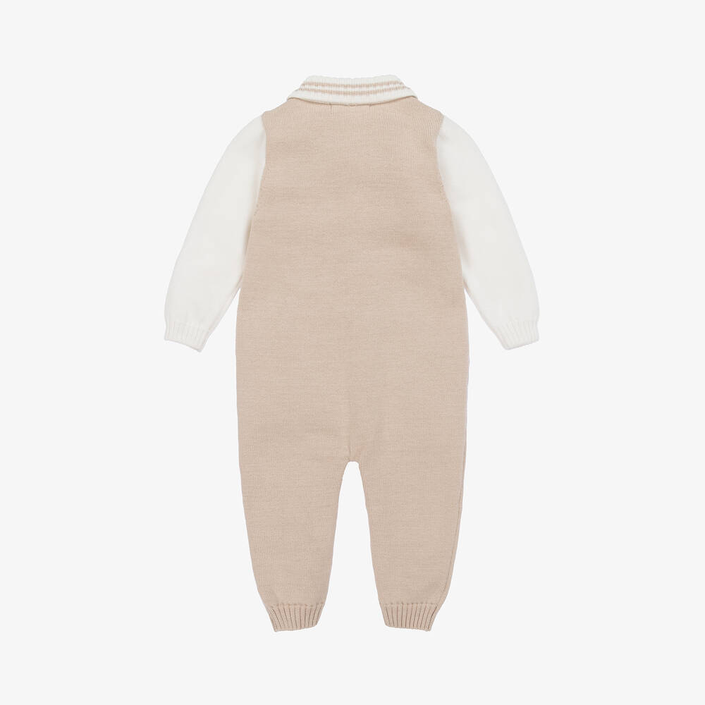 Caramelo Kids-Baby Boys Beige Knitted Polo Romper | Childrensalon
