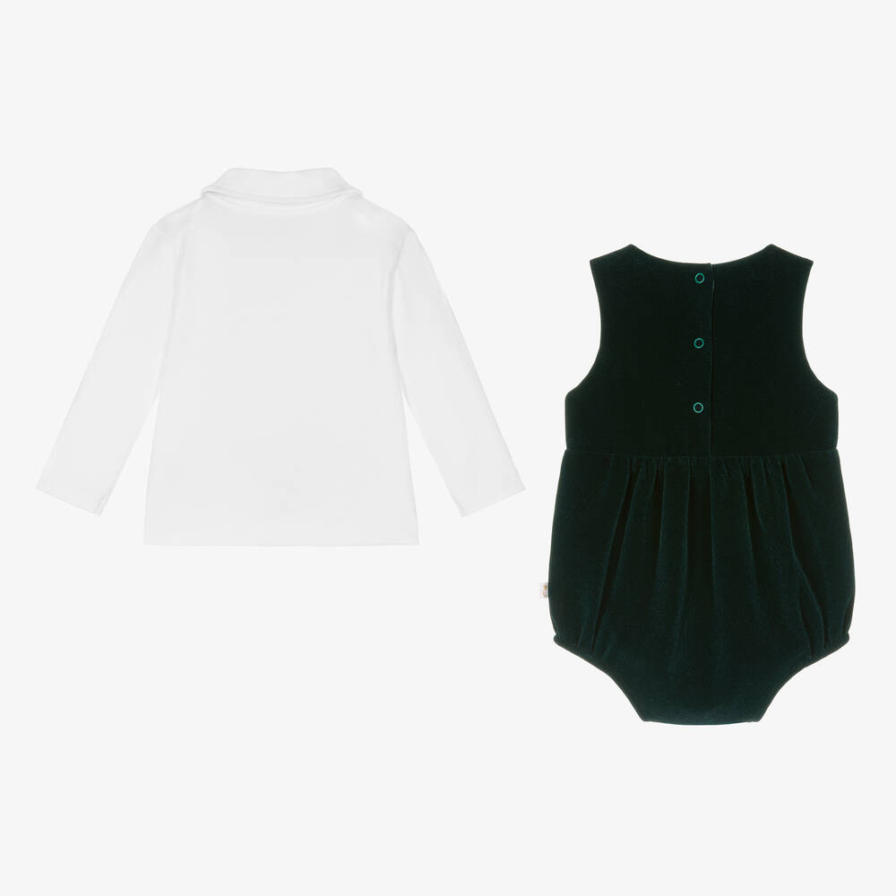 Caramelo Kids-Baby Boys Green Velvet Babysuit Set | Childrensalon