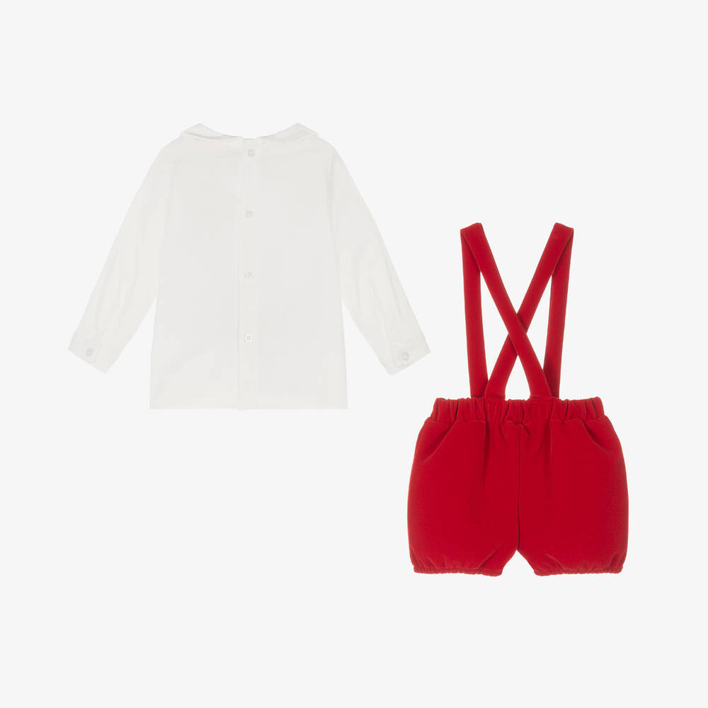 Caramelo Kids-Baby Boys Ivory & Red Velvet Shorts Set | Childrensalon