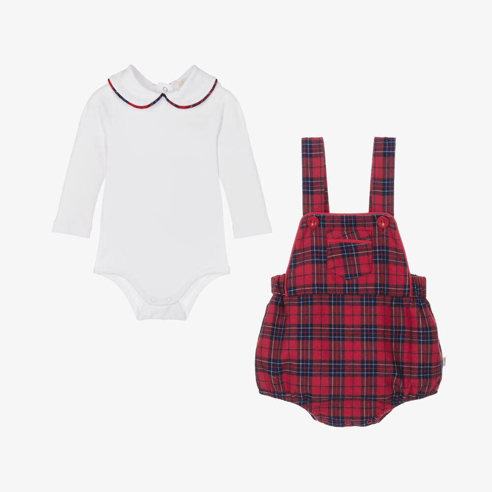 Caramelo Kids-Baby Boys Red Tartan Babysuit Set | Childrensalon