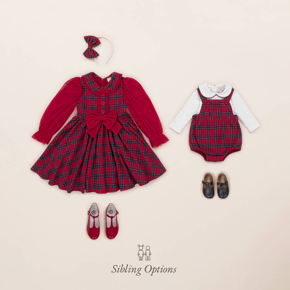Caramelo Kids-Baby Boys Red Tartan Babysuit Set | Childrensalon
