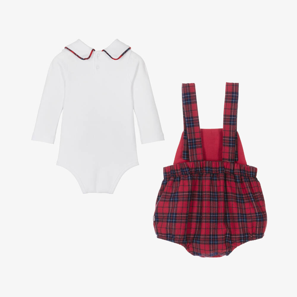 Caramelo Kids-Baby Boys Red Tartan Babysuit Set | Childrensalon
