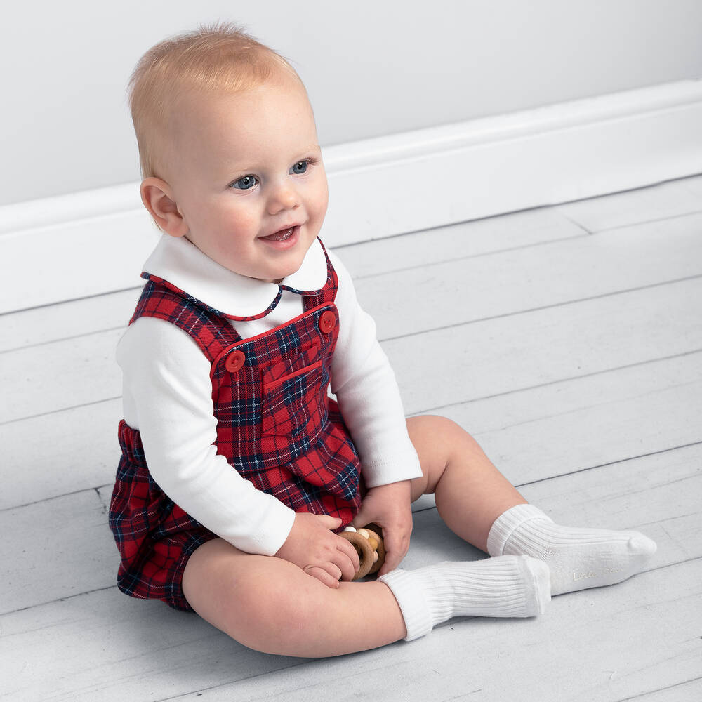 Caramelo Kids-Baby Boys Red Tartan Babysuit Set | Childrensalon