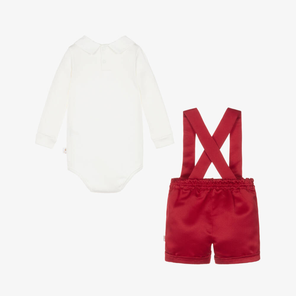 Caramelo Kids-Baby Boys Red & White Bow Tie Cotton Shorts Set  | Childrensalon