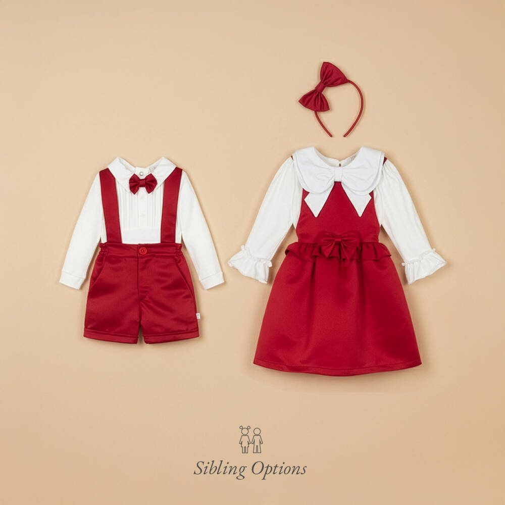 Caramelo Kids-Baby Boys Red & White Bow Tie Cotton Shorts Set  | Childrensalon