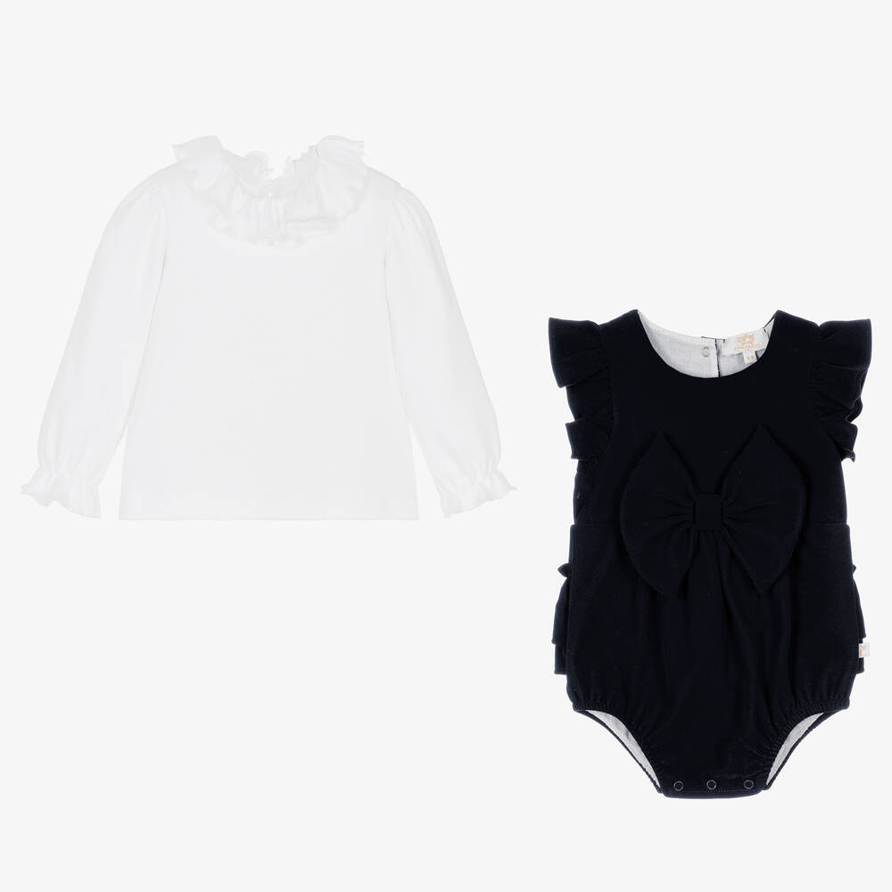 Caramelo Kids-طقم بودي سوت قطيفة لون أزرق للمولودات | Childrensalon